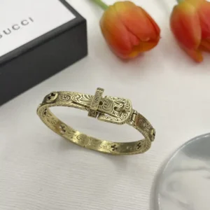 18k Yellow gold plated GG bangle belt with engraving
