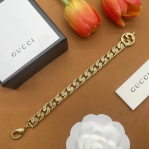 Alternative view of 18K Yellow gold plated GG curb link bracelet with engraving