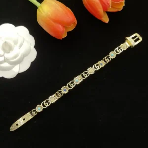 18k Yellow gold plated GG bracelet belt with gg logos and flowers