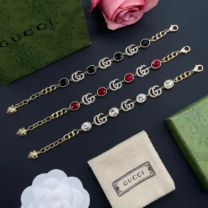 18k Gold plated GG bracelete with black, red or whites stones