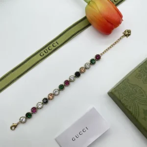 Alternative view of 18k Yellow gold plated GG bracelet with multiple coloured stones