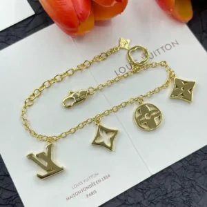 Alternative view of 18k Yellow gold platedd LV bracelet with 5 charms and stones