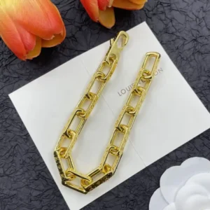 18k Yellow gold plated LV thick elongated hoop bracelet