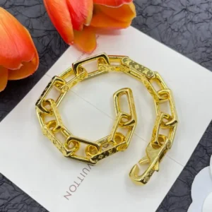 Alternative view of 18k Yellow gold plated LV thick elongated hoop bracelet