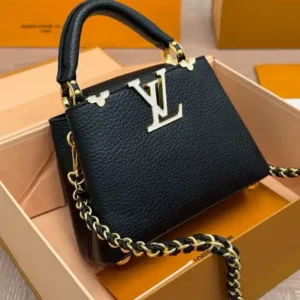 LV High quality black handbag with long chain and small handle