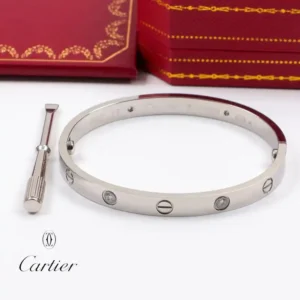 18k White gold plated C bracelet set with stones includes a screw
