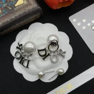 Alternative view of 18k White gold plated CD drop letters earrings with round pearls