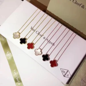 Alternative view of 18k Yellow gold plated VCA necklace with flower in multi clover colors