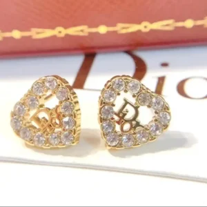 18k Yellow gold plated CD drop earring with heart shaped stones