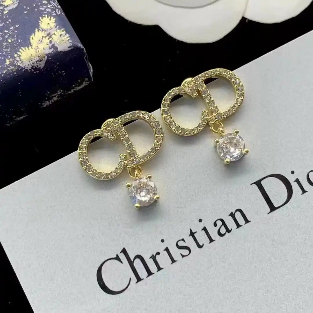 18k Yellow gold plated CD drop earrings with round stones