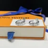 18k White gold plated LV meduin hoop earrrings with stones