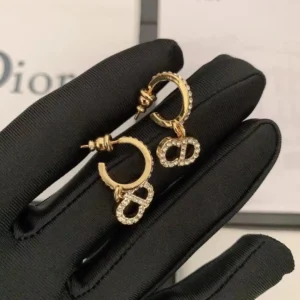 Alternative view of 18k Yellow gold plated CD drop earring with stones