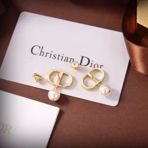 Alternative view of 18k Yellow gold plated CD drop earring with round pearls