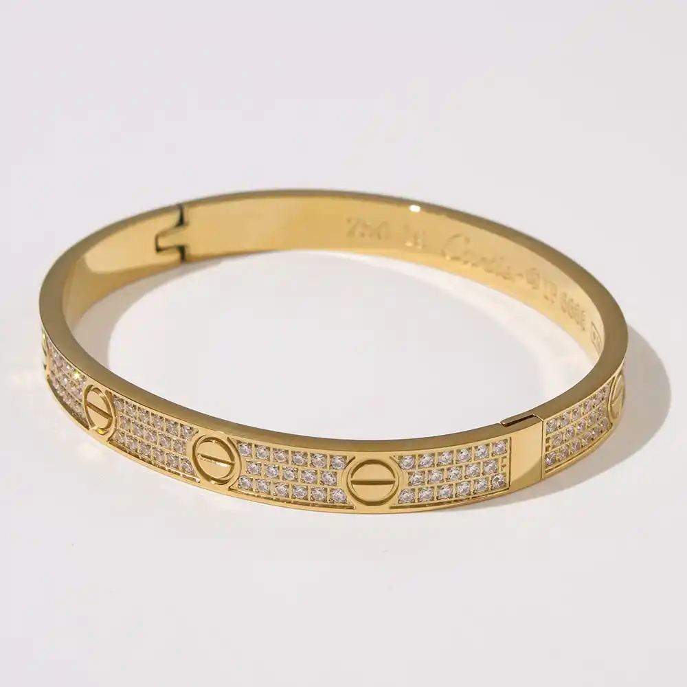 18k Yellow gold plated C bracelet with multiple stones clip on - Image 2