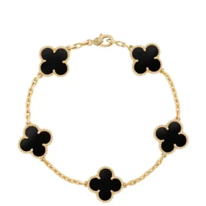 18k Yellow gold plated CVA black bracelet 19cm