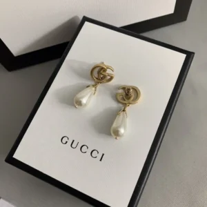 Alternative view of 18k Yellow gold plated GG tear pearl drop earrings