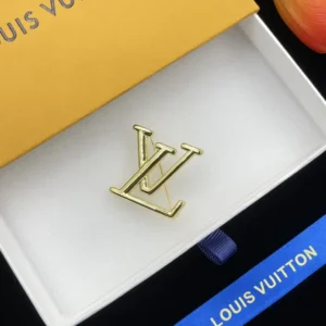 Alternative view of 18k Yellow gold plated LV plain logo brooch