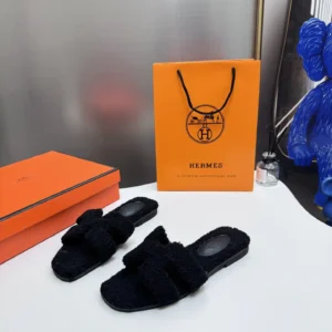 Alternative view of HM Black fluffy slip ons