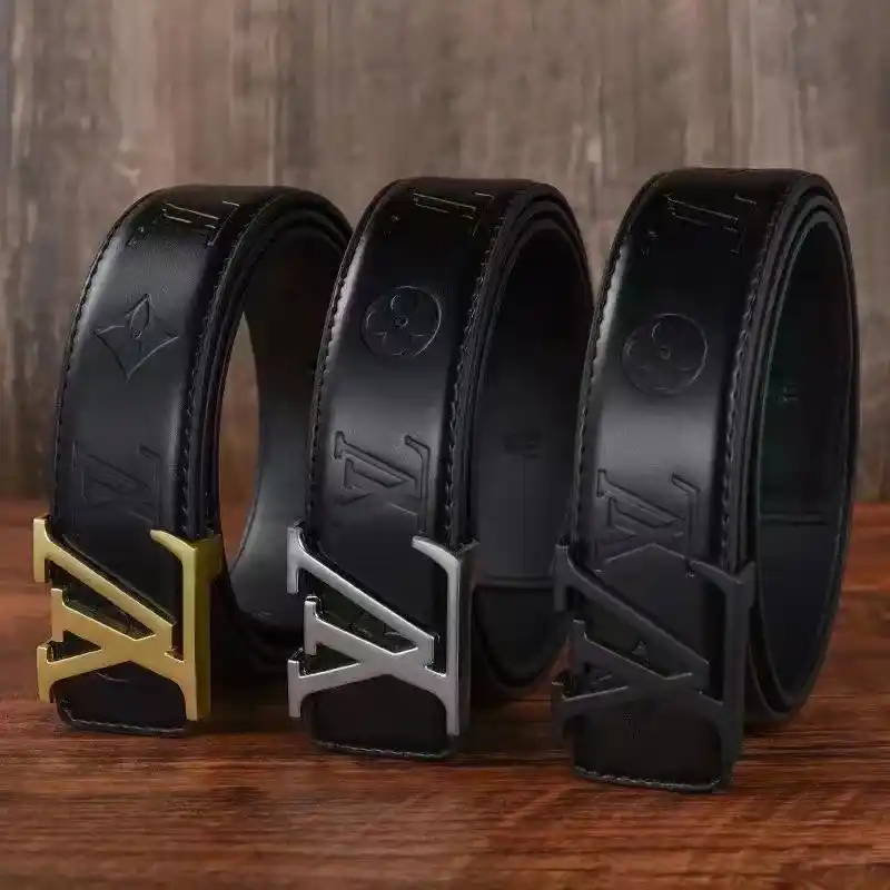 LV Belt in black with logo engraved and yellow or white gold or black buckle