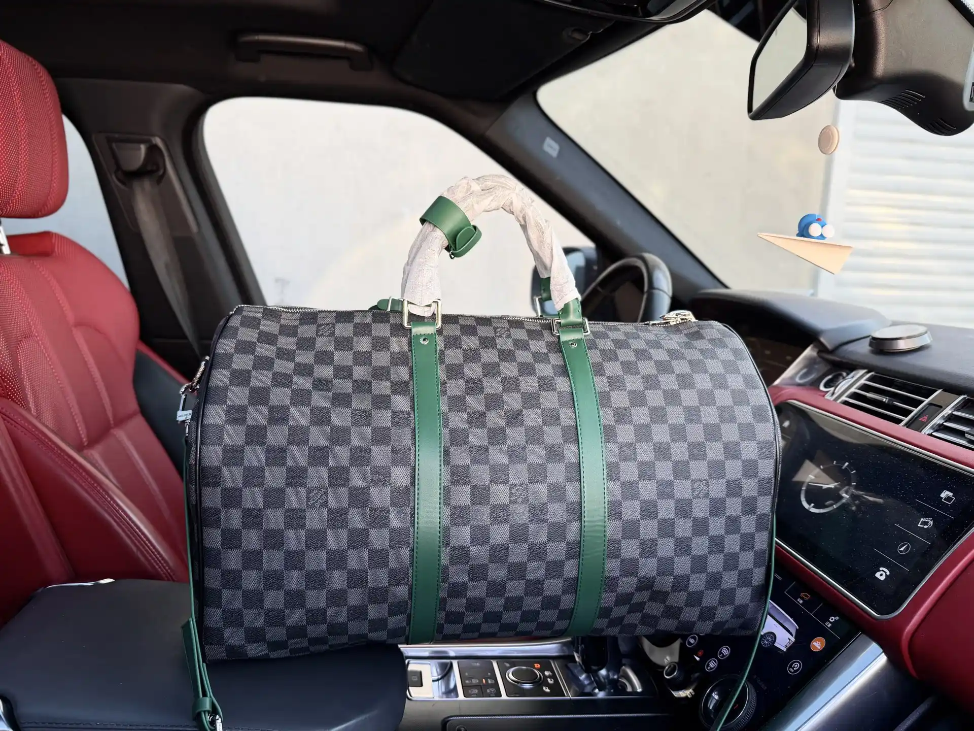 LV Travel Big Gray luggage bag with green leather stripes - Image 2