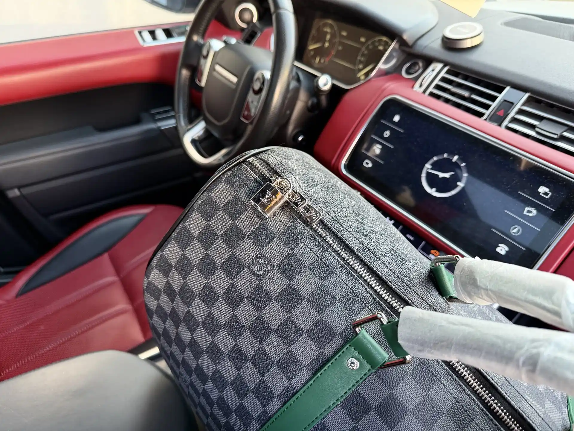 LV Travel Big Gray luggage bag with green leather stripes - Image 4