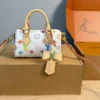 LV White Small Puch Bag with Brown Ribbon