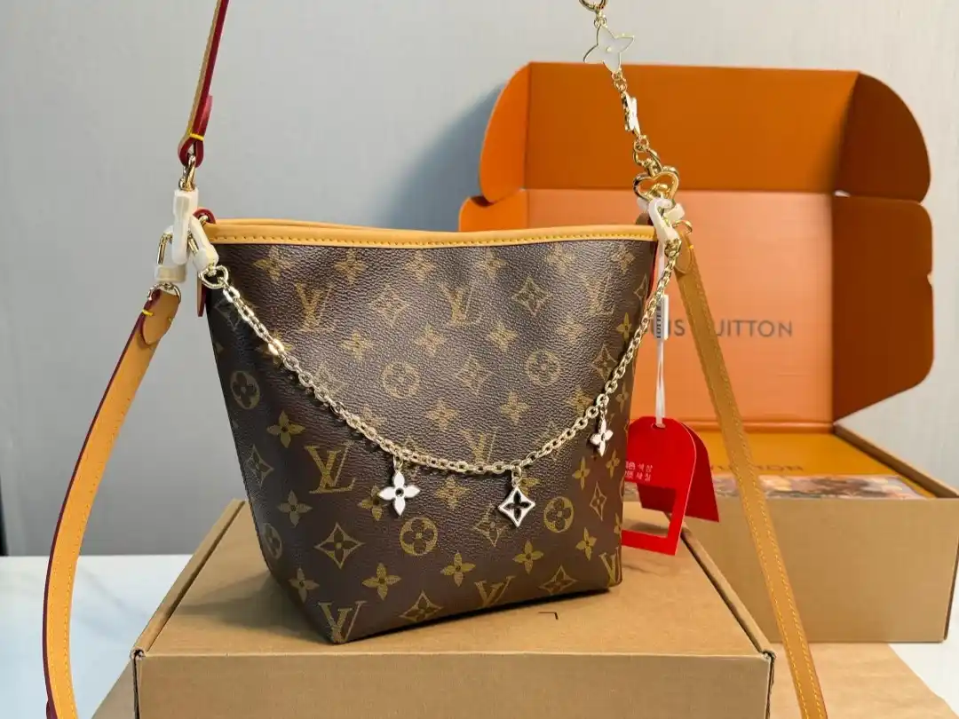LV Brown Triangle bag with White Logo charms - Image 5