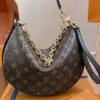LB Brown Moon Shaped Bag with Gold Chain and Strap
