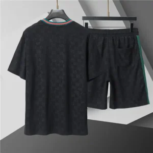 Alternative view of GG Black with Green and Red Stripes with Round Neck Summer Set