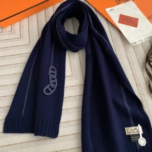 Alternative view of HS Navy Blue Winter Scarf with Oval Strings Hanging