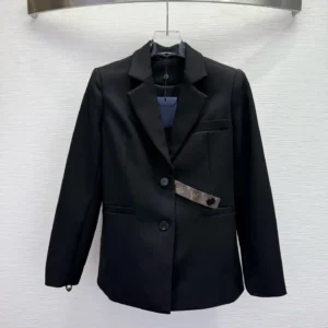 LV Black Blazer Jacket with Brown Leather Strap